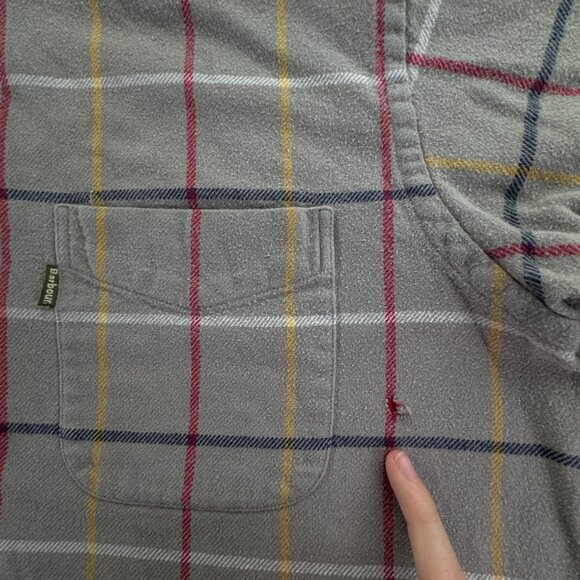 Barbour Flannel Coloured Tattersall Button Up Shirt Adult Gray Check Medium Men - Picture 10 of 13